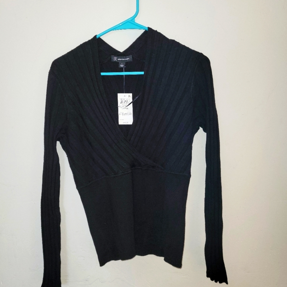 INC ribbed long sleeve shirt, black, size Large fitted